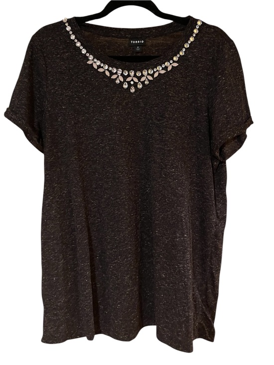torrid Tops - Torrid Shirt Womens 0 L Large Heather Gray Rhinestone Jewel Neck Classic Fit Tee